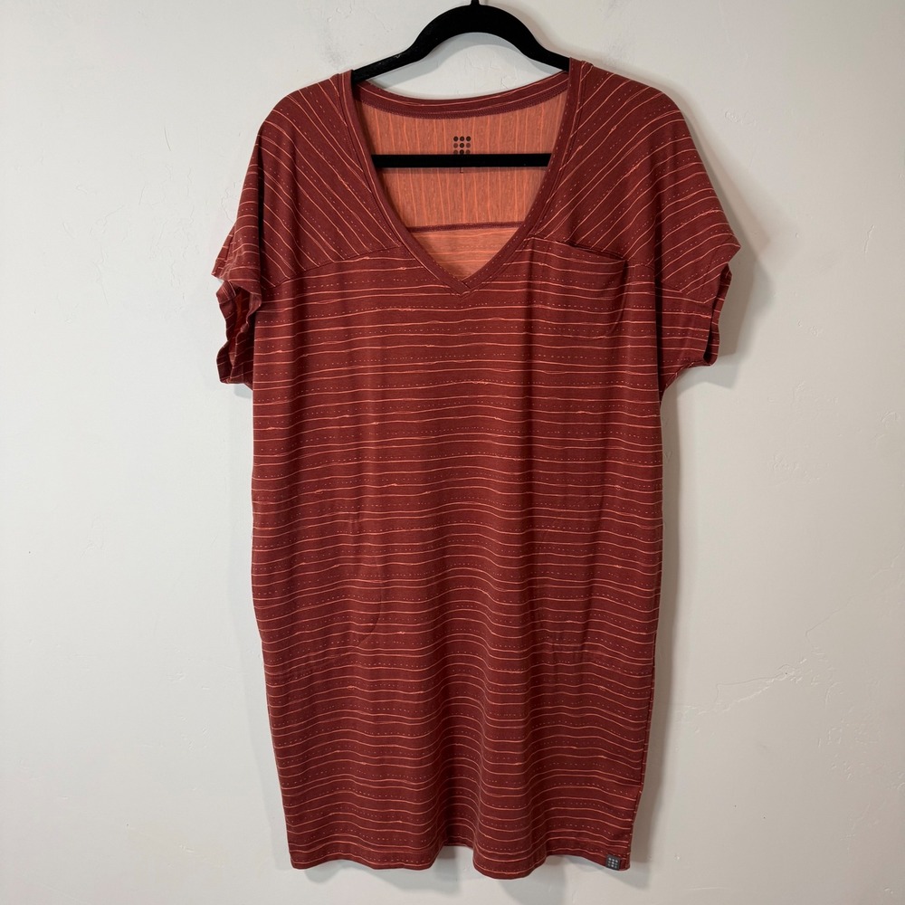 Title Nine Womens Hiolani T-Shirt Dress Large Rust Orange Striped V-Neck Pockets